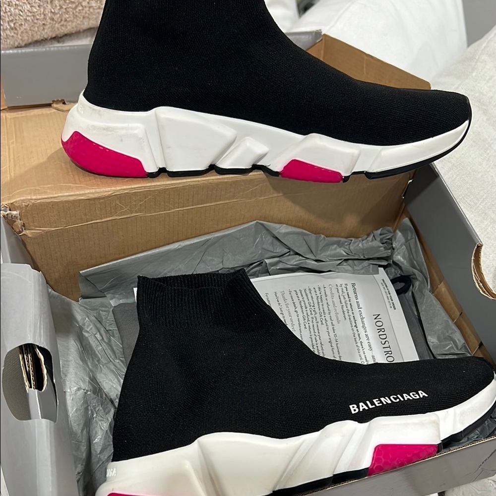 Balenciaga Women's Black and Pink Sock Sneakers